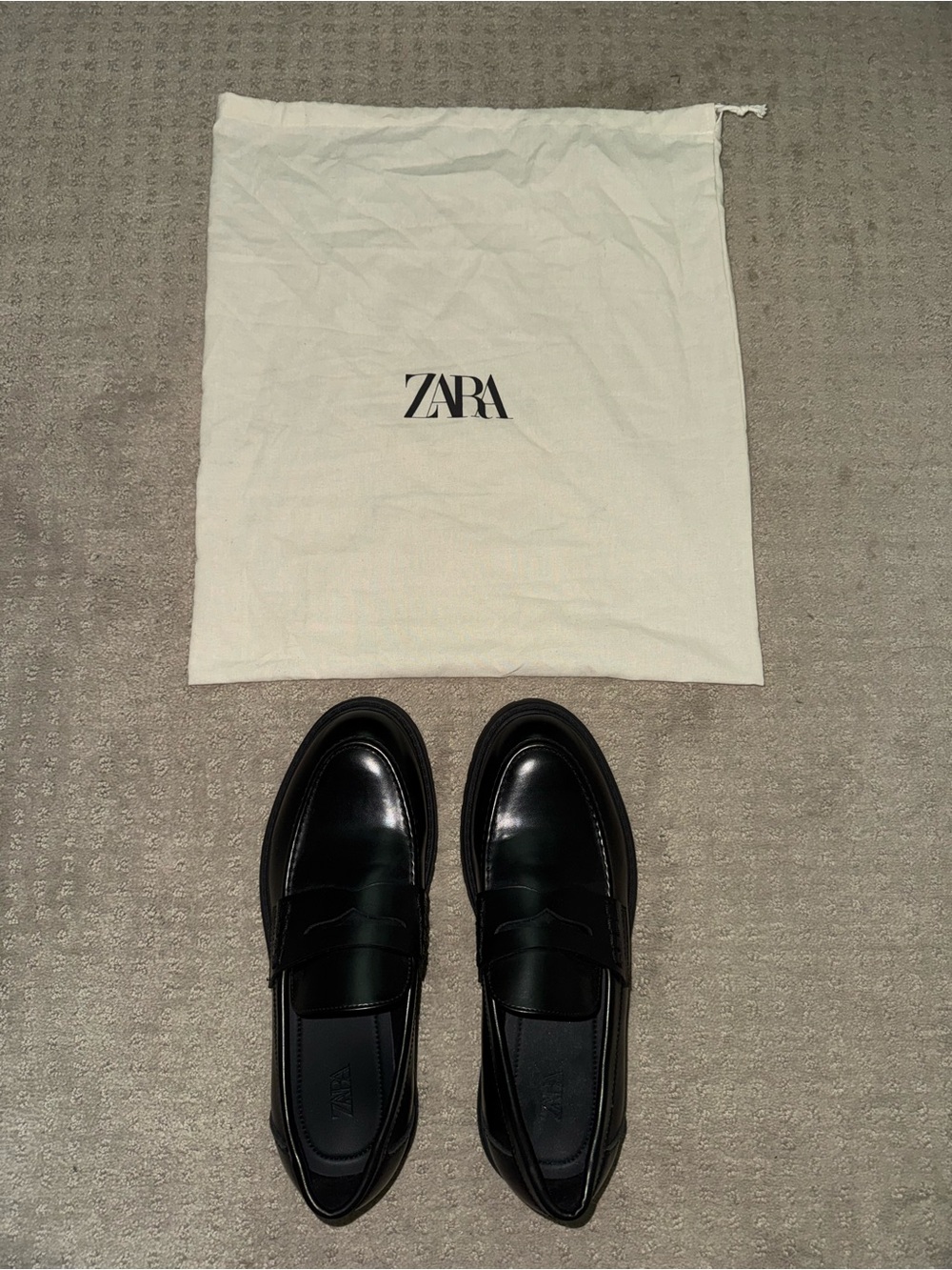 Zara Black Leather Penny Loafers